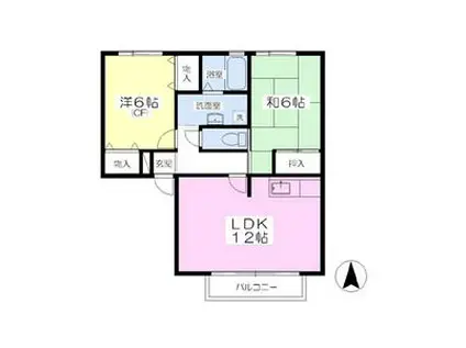 ハイカムール中村(2LDK/2階)の間取り写真