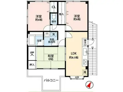 遠藤ハイツ(3LDK/2階)の間取り写真