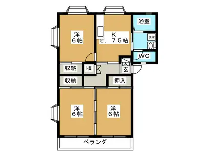 エル・アール A棟(3K/2階)の間取り写真