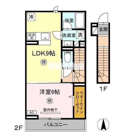 D-ROOM TK B棟(1LDK/2階)の間取り写真
