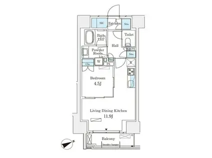 パークナードフィット南青山GARDEN(1LDK/11階)の間取り写真