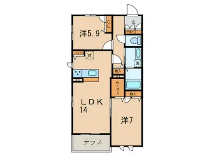 LE CIEL SHUKUGAWA(2LDK/1階)の間取り写真