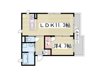 ヒルズ中山手(1LDK/3階)の間取り写真