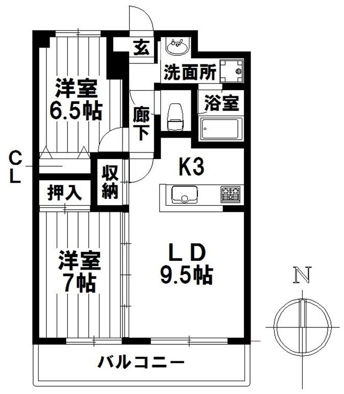 ホワイトドエル道徳(2LDK/6階)の間取り写真