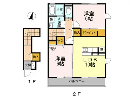 ディアベルジュ湘南台 参番館(2LDK/2階)の間取り写真