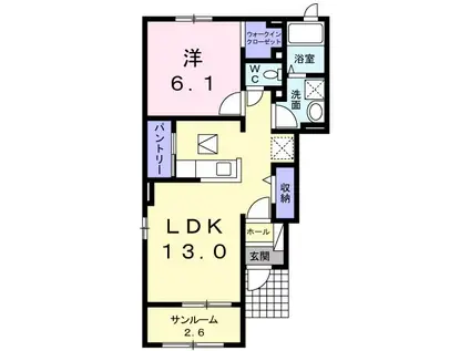 ハッピータイムC(1LDK/1階)の間取り写真