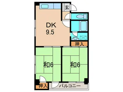 ベルデ中山(2DK/3階)の間取り写真