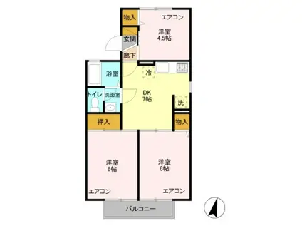 プリムヴェールA(3DK/2階)の間取り写真