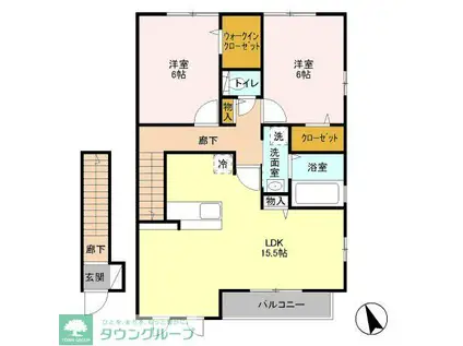 ローズコート・H D棟(2LDK/2階)の間取り写真