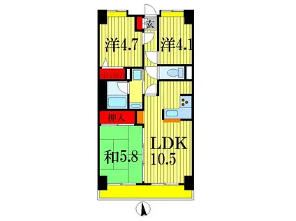 ライオンズマンション下総中山第3(3LDK/11階)の間取り写真