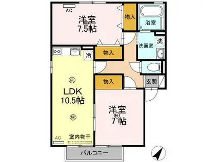 グリーンヒル(2LDK/2階)の間取り写真