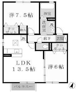 ウィルモア垂水D(2LDK/1階)の間取り写真