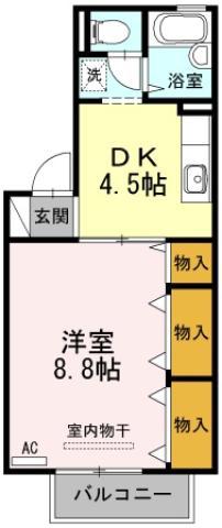 ドミール古川C(1DK/1階)の間取り写真