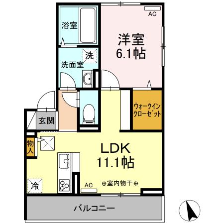 ひまわり II B棟(1LDK/1階)の間取り写真