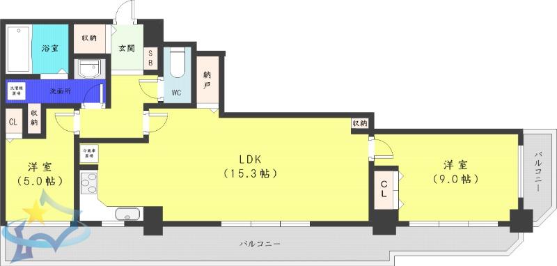 知事公館前タワーレジデンス(2LDK/26階)の間取り写真