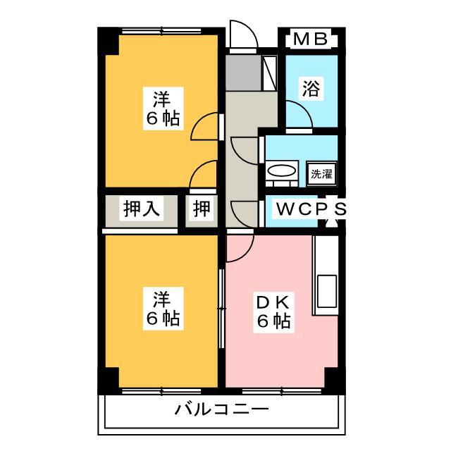 モンターニュ横山(2DK/2階)の間取り写真