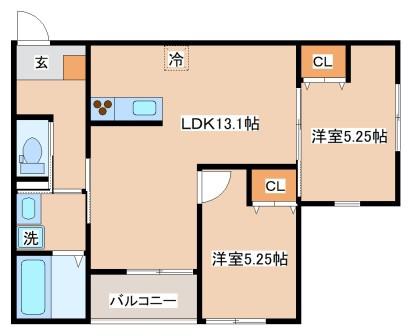 プライム神戸垂水(2LDK/1階)の間取り写真
