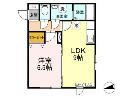 ラ・クレドール城北(1LDK/2階)の間取り写真