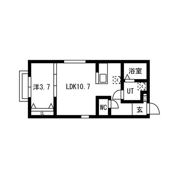 緑と風のクーレ(1LDK/1階)の間取り写真