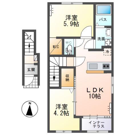 水戸市堀町アパート(2LDK/2階)の間取り写真