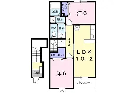 クラスカB棟(2LDK/2階)の間取り写真