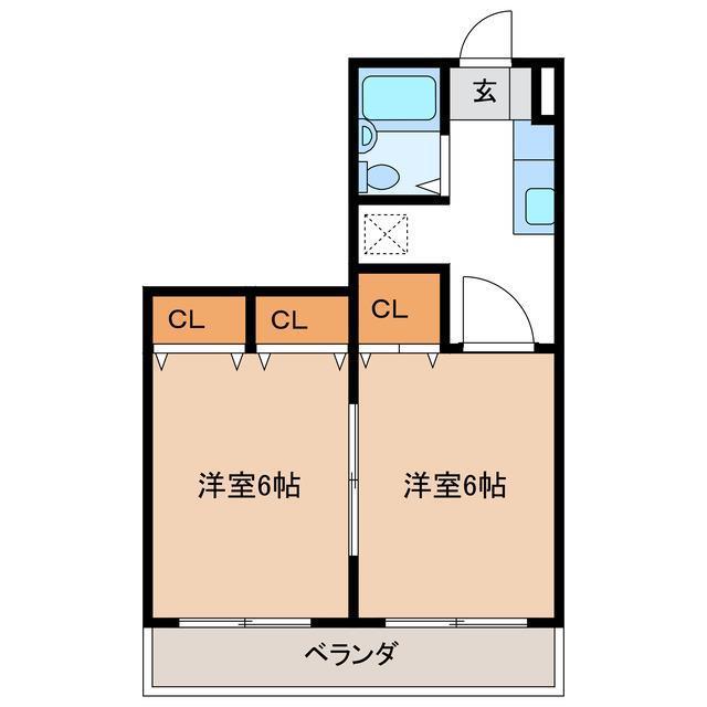 コーポ峰(2K/2階)の間取り写真