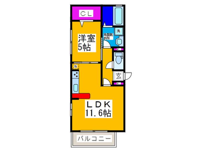 セレナーデ A棟(1LDK/2階)の間取り写真