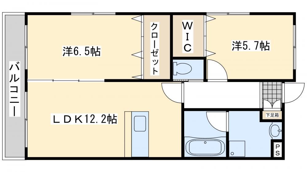 医生ヶ丘ヴァレンシア A棟(2LDK/2階)の間取り写真