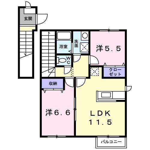 ホークフェザー11(2LDK/2階)の間取り写真