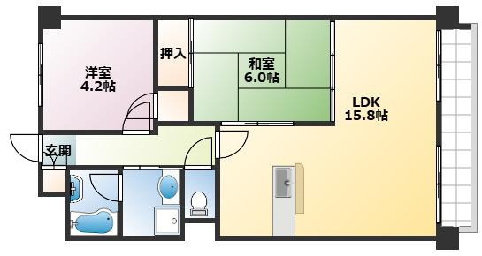 サンプラザ本山南(2LDK/2階)の間取り写真