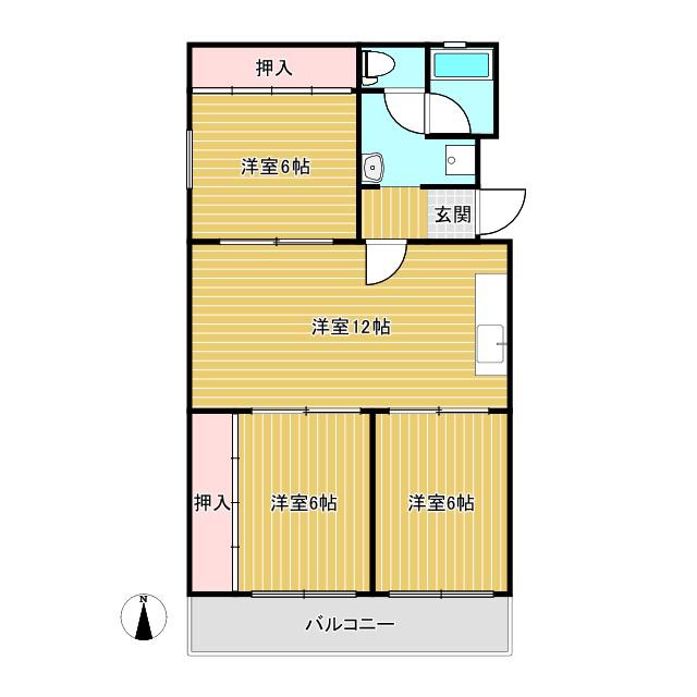 ハイツ東桜(3LDK/4階)の間取り写真