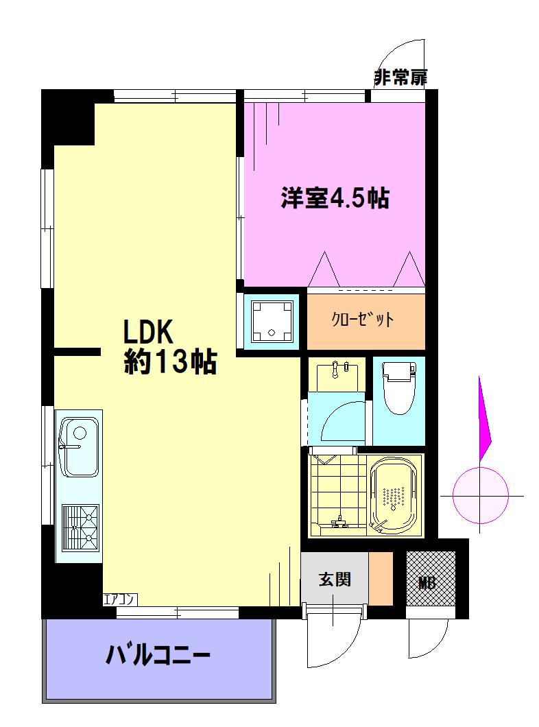 メゾンドボヌール(1LDK/4階)の間取り写真