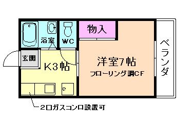 天神ハイツ(1K/1階)の間取り写真