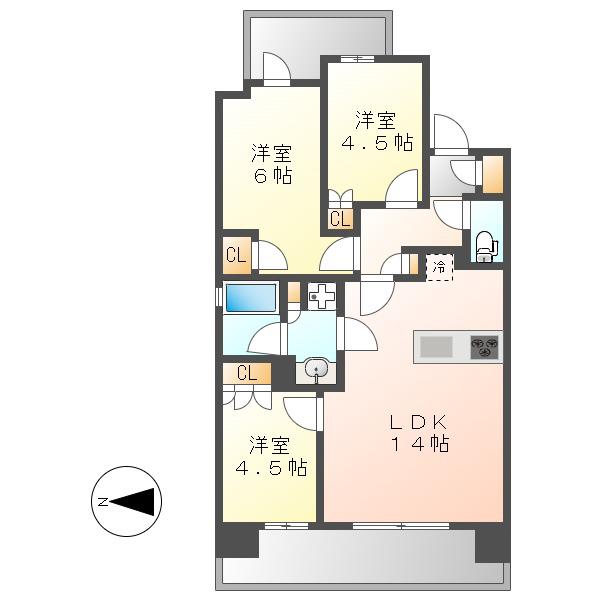 プレサンス名駅南ブリエ(3LDK/8階)の間取り写真