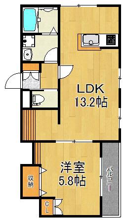 ラ・レーヴ小向西町(1LDK/1階)の間取り写真