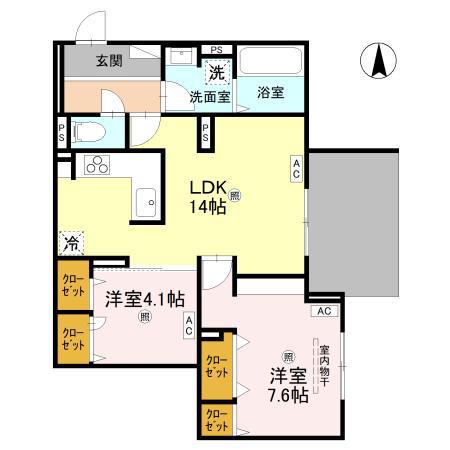 ウエスタンハイツ19(2LDK/1階)の間取り写真