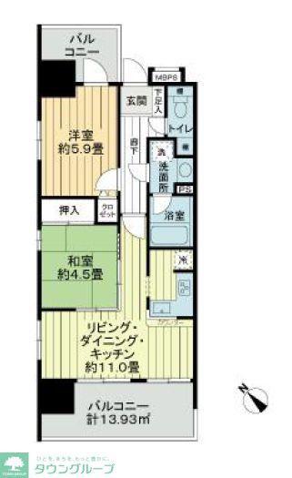 ライオンズステーションプラザ相模大野(2LDK/7階)の間取り写真