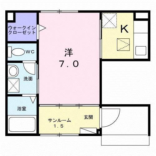 ヴェルディアーレ I(1K/1階)の間取り写真