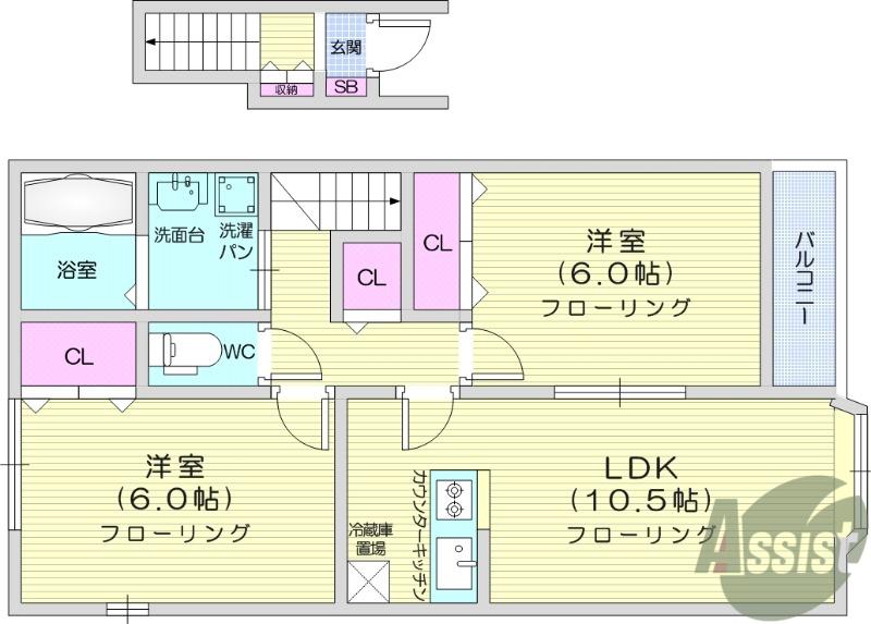 ロマイエⅡ(2LDK/2階)の間取り写真