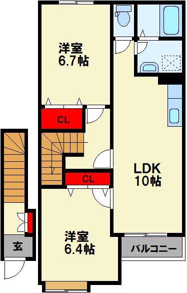 クレストール川島(2LDK/2階)の間取り写真