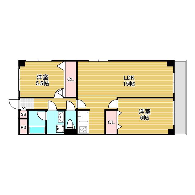 コーポイラス(2LDK/3階)の間取り写真