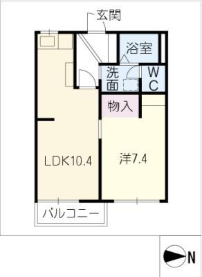 フレグランスKUZE B棟(1LDK/2階)の間取り写真