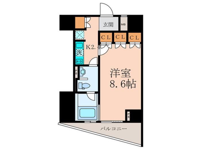 COURT HILLS 広尾南(1K/3階)の間取り写真