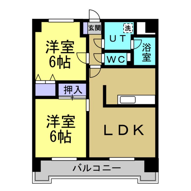 ロイヤルパレス ホウゲツ(2LDK/4階)の間取り写真
