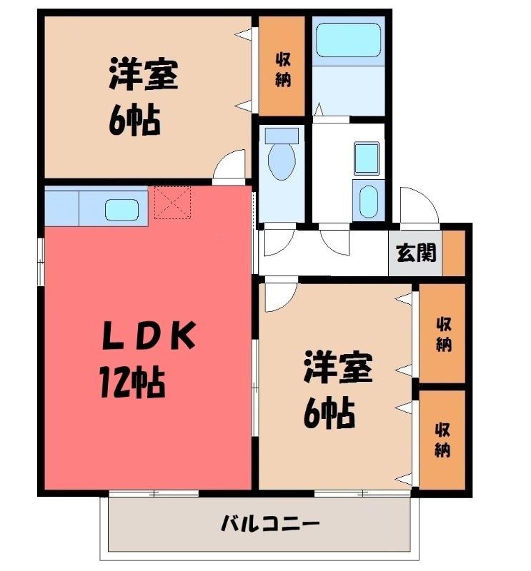 ベルテD(2LDK/2階)の間取り写真