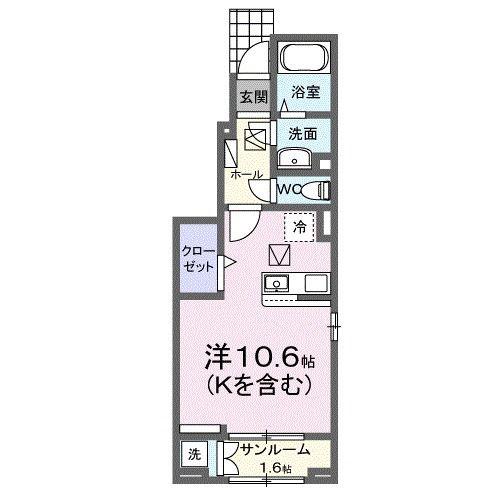 ソルブリッサ II(ワンルーム/1階)の間取り写真