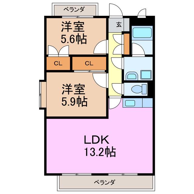 シャルマンナルミ(2LDK/3階)の間取り写真