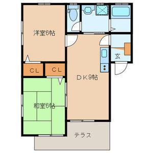 シティベール横代 C棟(2DK/1階)の間取り写真