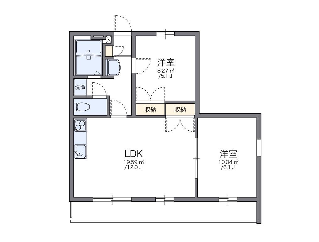 レオパレスヴィラ千塚(2LDK/1階)の間取り写真