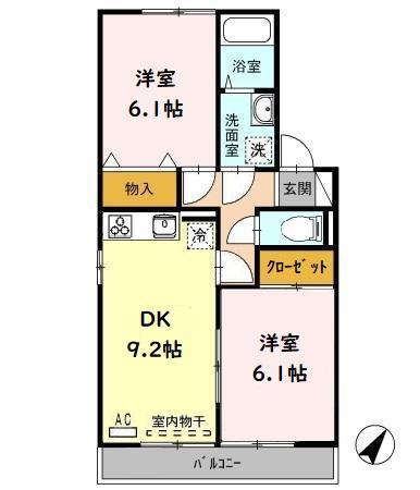 ヴェルディ藤崎(2DK/2階)の間取り写真